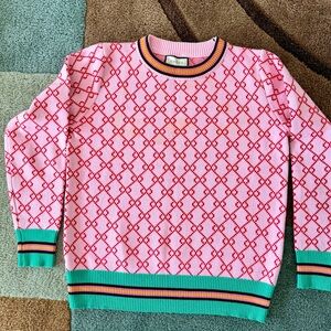 Pink Patterned Crewneck Sweater